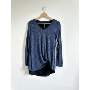 Design Lab Tuck Front layered Sweater in Heather Navy Size M NWT